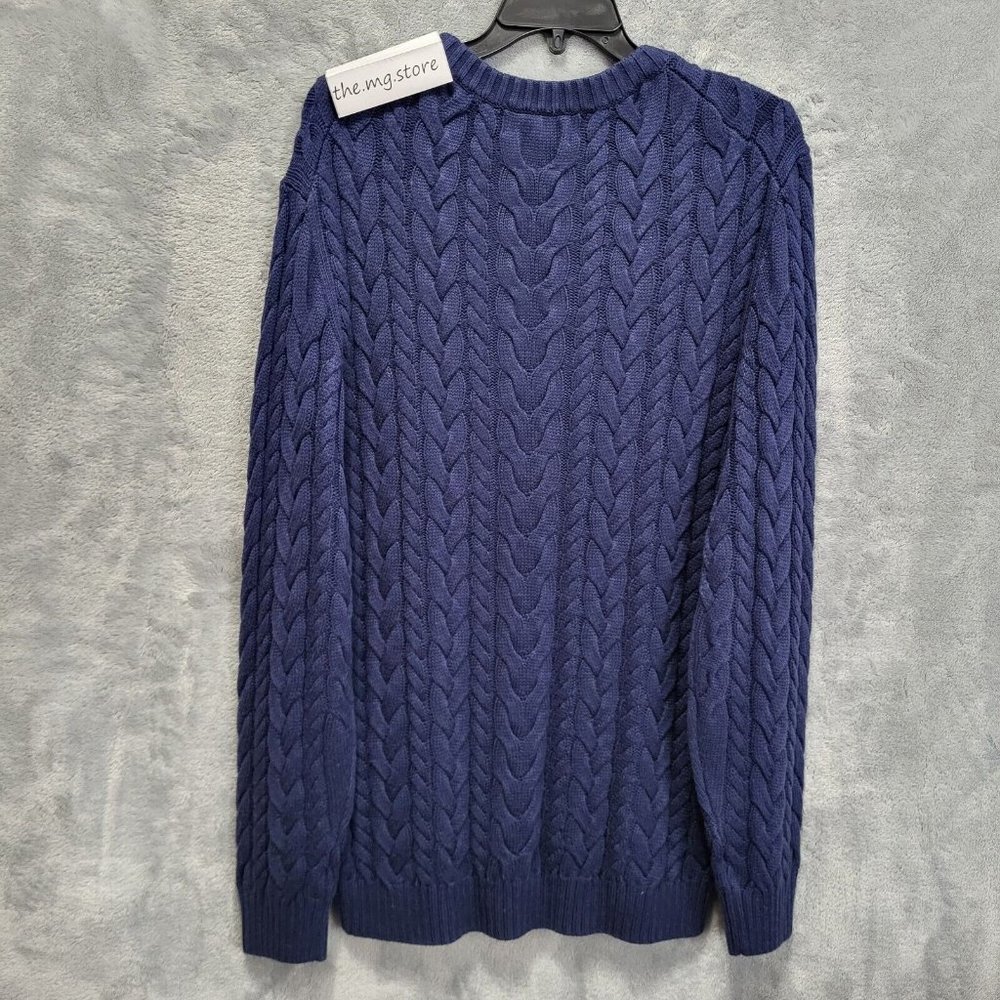Mizzen + Main Sweater Mens Large Pullover Redford Cable Knit Blue Grandpop NWT - Picture 2 of 8